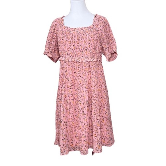 Beyond Words Dresses & Skirts - Beyond Words Pink Floral Pleated Cottagecore Fit‎ & Flare Dress XL Prairie Vibes